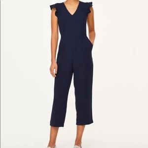 Loft Navy flutter sleeve v neck romper jumpsuit